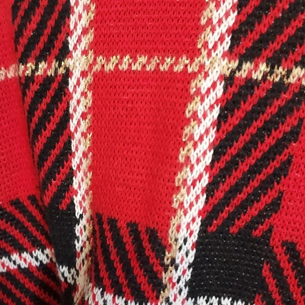 Macy's Charter Club Sweater Red Black Plaid Size L